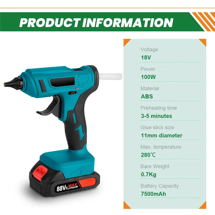 Cordless Hot Glue Gun Portable Rechargeable 100W 280°C  Tool For Makita 18V Battery