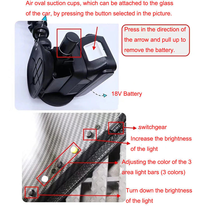 Car Dent PDR Light With Two 6000 MAh Batteries And A Fast Charging Dock 12 Light Color Styles Adjustment Paintless