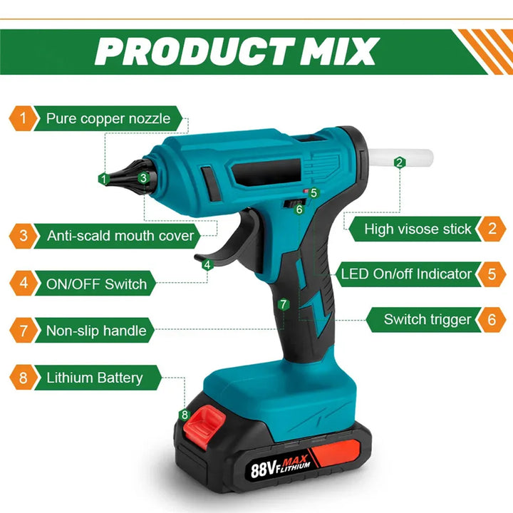 Cordless Hot Glue Gun Portable Rechargeable 100W 280°C  Tool For Makita 18V Battery